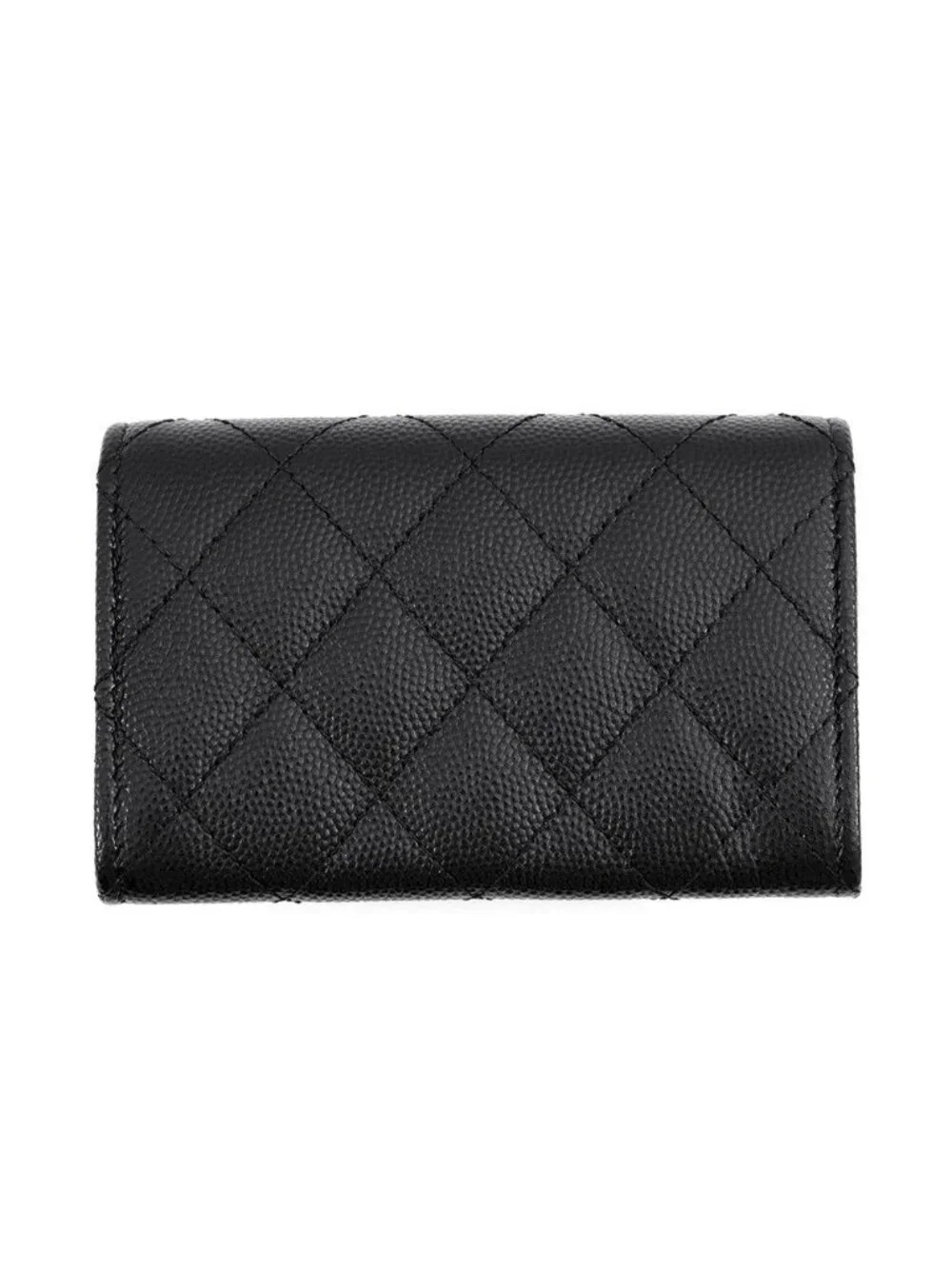 Chanel Card Case Quilted CC Logo Caviar Leather Rhinestone Business Black
